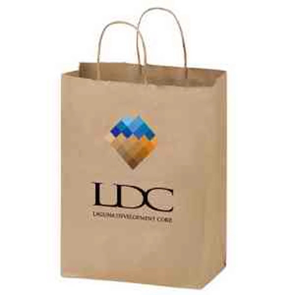 8" x 13 5/8" Kraft paper dual-bottle tote with serrated top,... from ASI 35290 American Ad Bag Co