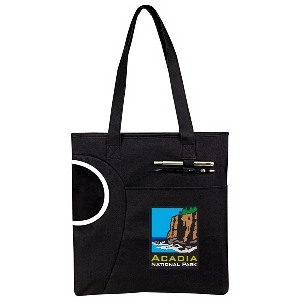 Two-tone tote bag with full top zipper gusset, bottle pocket, open... from ASI 39820 Opusline (Benmex) / Opus Line