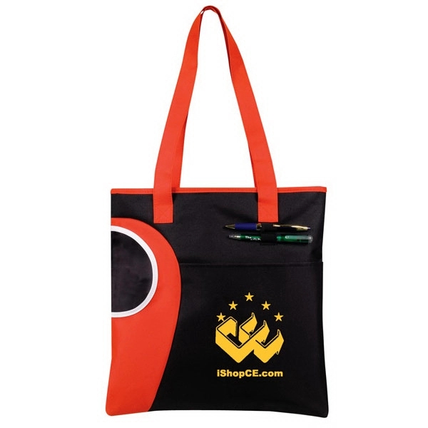 Two-tone tote bag with full top zipper gusset, bottle pocket, open... from ASI 39820 Opusline (Benmex) / Opus Line