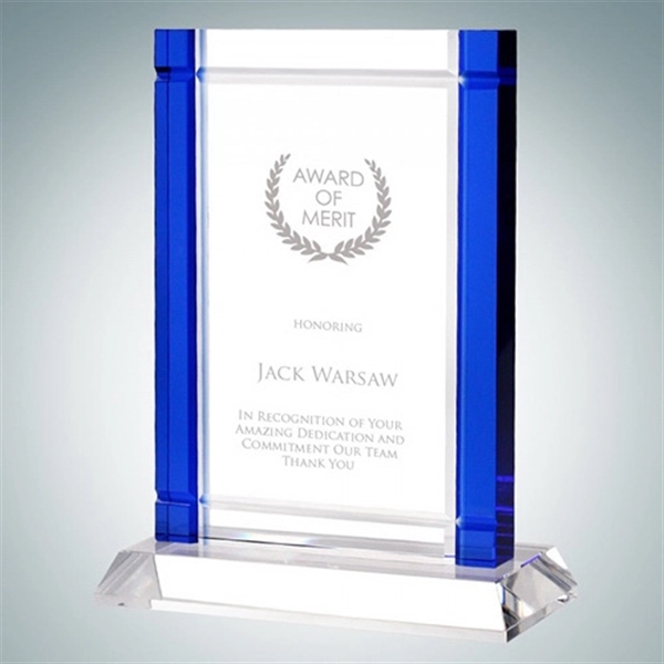 Classic blue Deco award is made with an optical crystal base... from ASI 47791 Best Deal Awards / Best Deal Awards