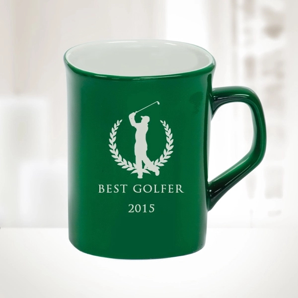 10 oz. green ceramic mug with a round corner is custom... from ASI 47791 Best Deal Awards / Best Deal Awards