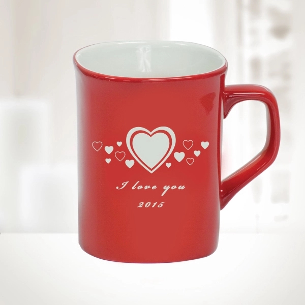 10 oz. red ceramic mug with a round corner is custom... from ASI 47791 Best Deal Awards / Best Deal Awards