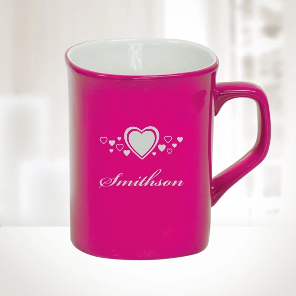 10 oz. pink ceramic mug with a round corner is custom... from ASI 47791 Best Deal Awards / Best Deal Awards