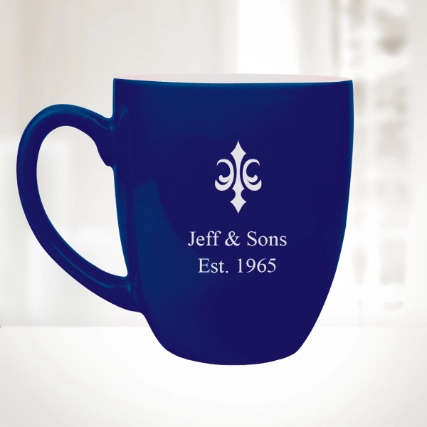 16 oz. blue ceramic bistro mug is custom engraved with a... from ASI 47791 Best Deal Awards / Best Deal Awards