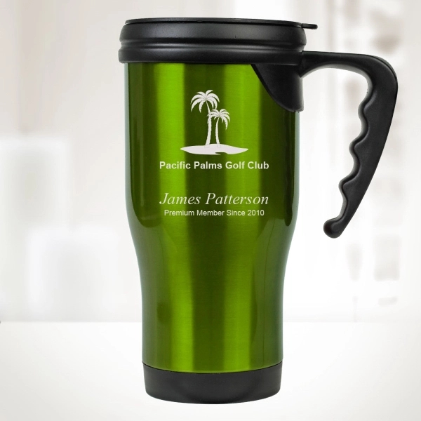 14 oz. travel mug with handle is engraved with a message... from ASI 47791 Best Deal Awards