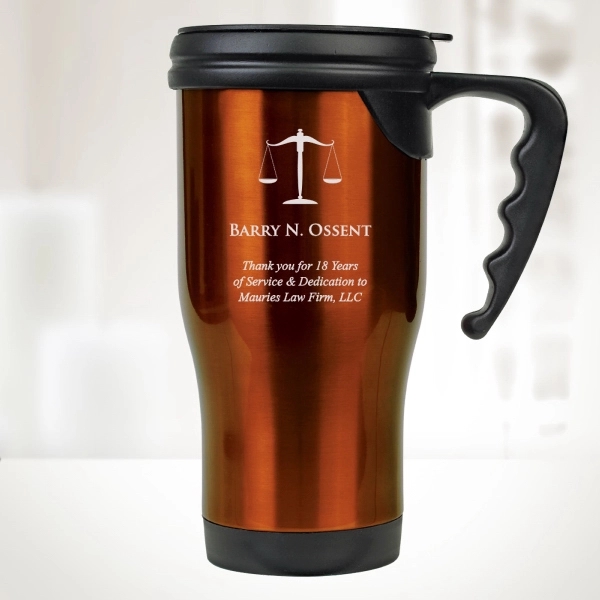 14 oz. travel mug with handle is engraved with a message... from ASI 47791 Best Deal Awards