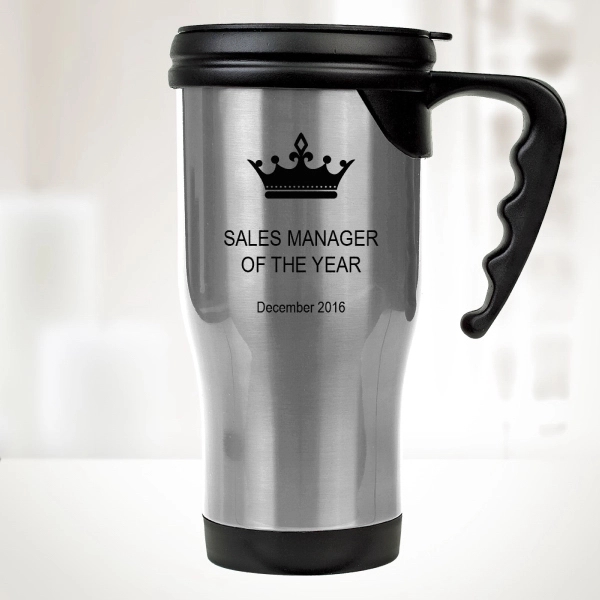14 oz. travel mug with handle is engraved with a message... from ASI 47791 Best Deal Awards