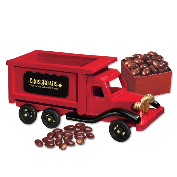 Collectible wooden 1950-era dump truck with chocolate covered almonds.... from ASI 68680 Maple Ridge Farms Inc