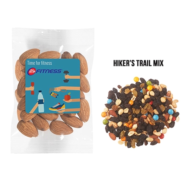 Promotional snack bag filled with 1 oz. of hiker's trail mix;... from ASI 71685 Midnite Snax®