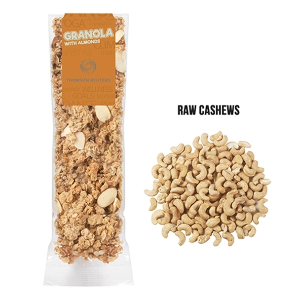 Healthy snack pack filled with raw cashews; includes 4-color process overlapping... from ASI 71685 Midnite Snax®