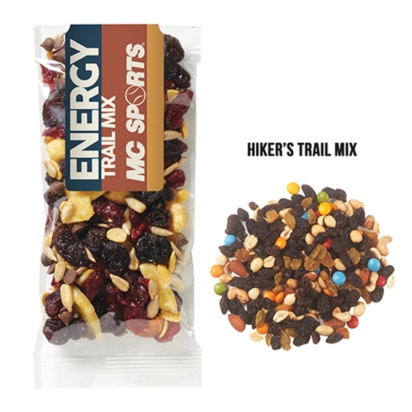 Healthy snack pack filled with hiker's trail mix; includes 4-color process... from ASI 71685 Midnite Snax®