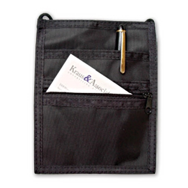 Upscale credential wallets feature an adjustable strap, a clear pocket in... from ASI 79898 Promovision / PROMOVISION