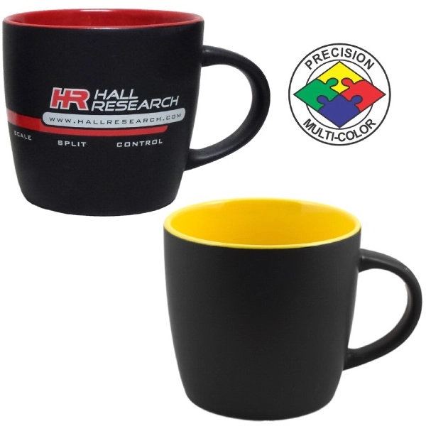 12oz Two-Tone Euro Cafe Mug, glossy black exterior and colored glaze... from ASI 80093 Pyrographics / Pyrographics Line