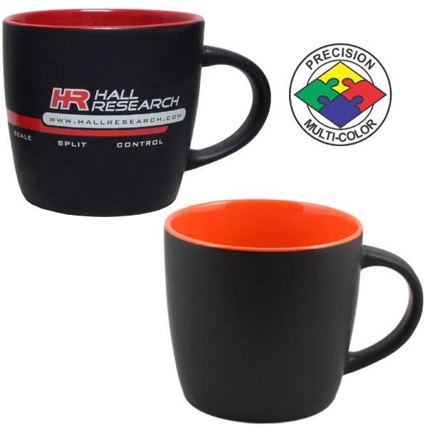 12oz Two-Tone Euro Cafe Mug, glossy black exterior and colored glaze... from ASI 80093 Pyrographics / Pyrographics Line