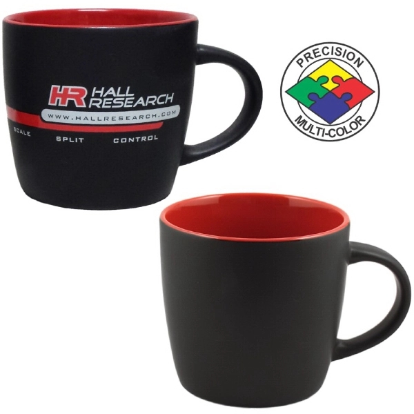 12oz Two-Tone Euro Cafe Mug, glossy black exterior and colored glaze... from ASI 80093 Pyrographics / Pyrographics Line