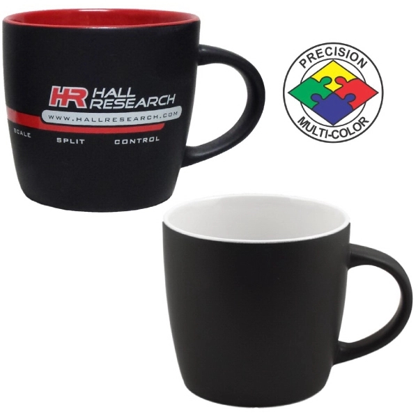 12oz Two-Tone Euro Cafe Mug, glossy black exterior and colored glaze... from ASI 80093 Pyrographics / Pyrographics Line