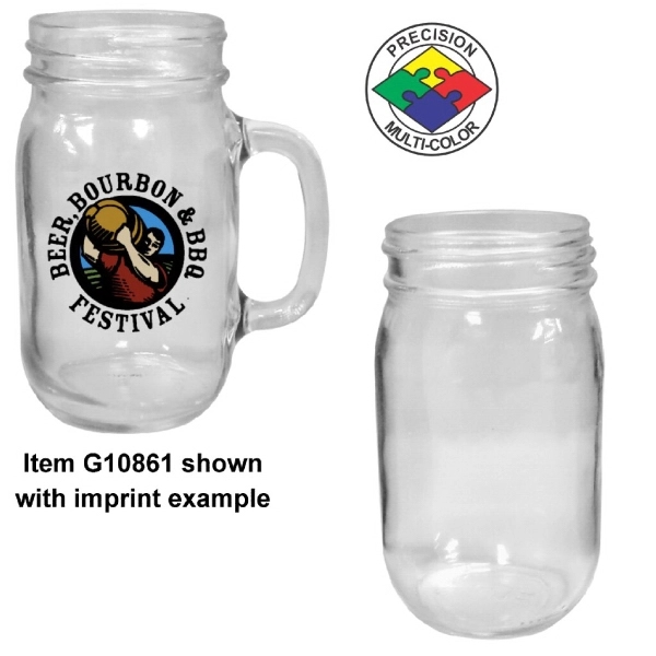 16oz Mason Jar Glass Mug-NO HANDLE, spot color... from ASI 80093 Pyrographics