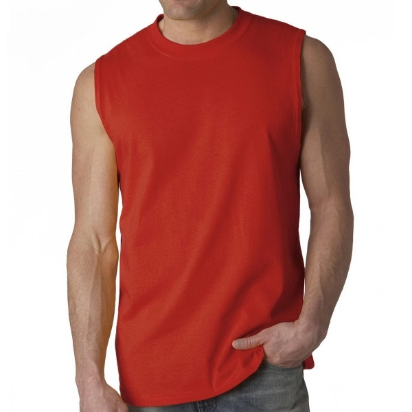 Gildan Sleeveless tee constructed of 6.1 oz. 100% pre-shrunk jersey knit... from ASI 39552 BEL Promo