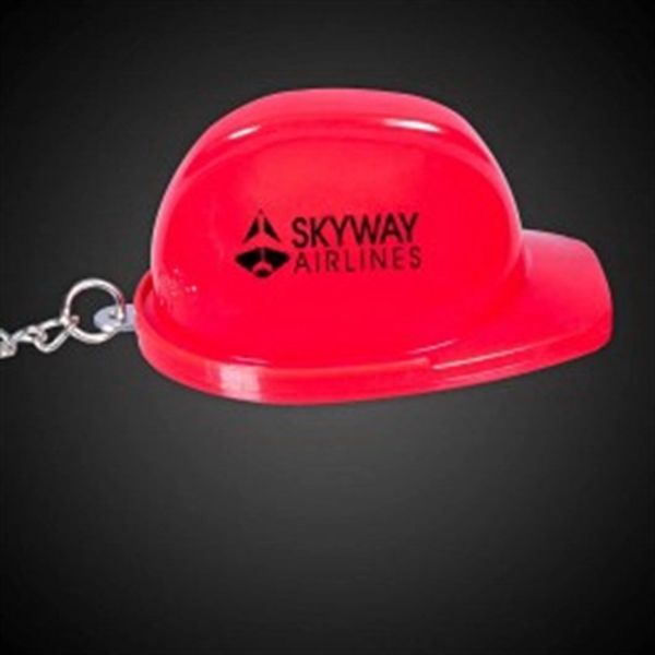 Construction hat-shaped bottle opener keychain, made of plastic.... from ASI 42016 Brighter Promotions Inc