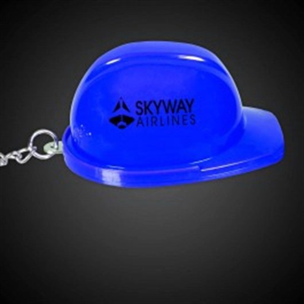 Construction hat-shaped bottle opener keychain, made of plastic.... from ASI 42016 Brighter Promotions Inc
