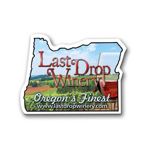 2.44" x 3.25" Oregon state-shaped magnet with a four color imprint... from ASI 68507 The Magnet Group / Magnet LLC™