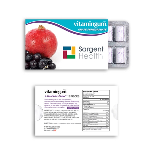 Twelve pieces of nutrient enhanced vitamin chewing gum, full color printed... from ASI 39850 The Bentcil Company / Bentcils (TM)