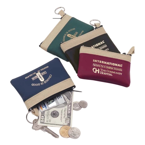 Unique zip purse with coarse-weave khaki nylon band. Imported.... from ASI 83770 Royal Industries / The Royal Line