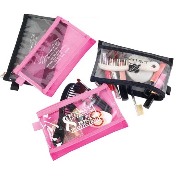 Fine mesh cosmetic bag stitched to a crystal clear vinyl front.... from ASI 83770 Royal Industries / Waldor