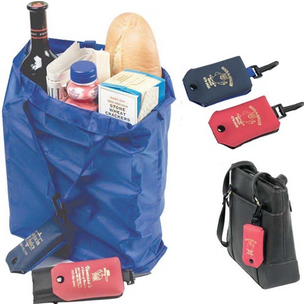 Foldable nylon shopping bag in a vinyl snap pouch with a... from ASI 83770 Royal Industries / Waldor