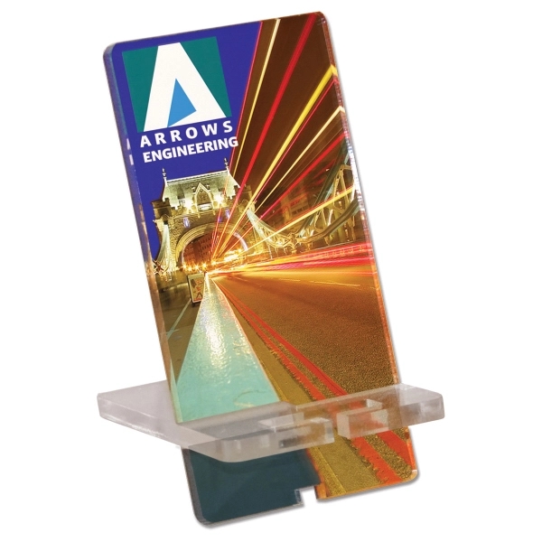 Acrylic smart phone desk stand with full color digital print.... from ASI 72521 Morris Magnets / Laser Cuts