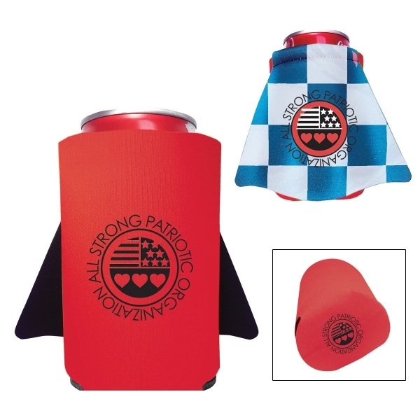 Foam can sleeve with a super hero cape design... from ASI 61125 Hit Promotional Products
