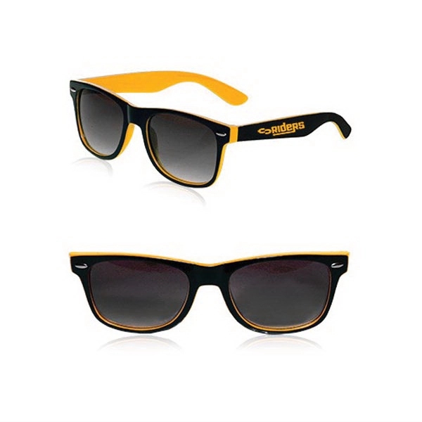 Adult-sized plastic sunglasses with UV ray protection in several two-tone colors.... from ASI 39552 BEL Promo