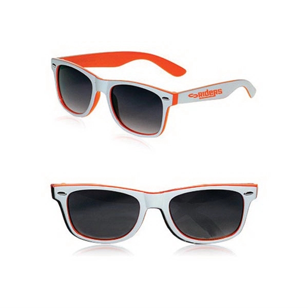 Adult-sized plastic sunglasses with UV ray protection in several two-tone colors.... from ASI 39552 BEL Promo