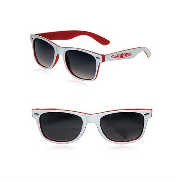 Adult-sized plastic sunglasses with UV ray protection in several two-tone colors.... from ASI 39552 BEL Promo