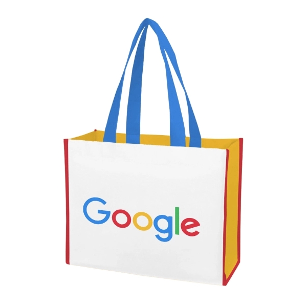 100 GSM polypropylene laminated tradeshow tote measuring 16" x 14.5" x... from ASI 45657 Pop! Promos