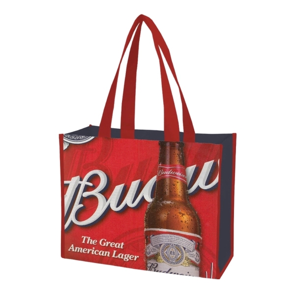 100 GSM polypropylene laminated tradeshow tote measuring 16" x 14.5" x... from ASI 45657 Pop! Promos