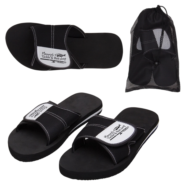 Adjustable flip flops, with customized top and available in black or... from ASI 62190 Illini