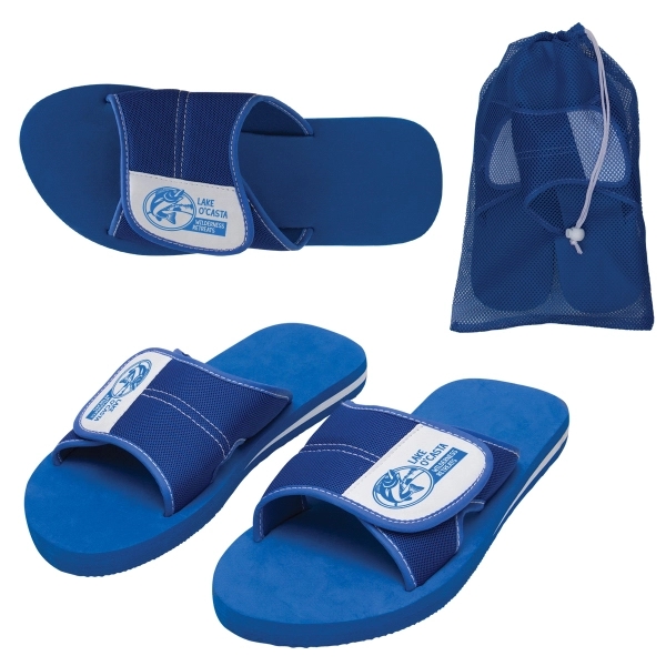Adjustable flip flops, with customized top and available in black or... from ASI 62190 Illini