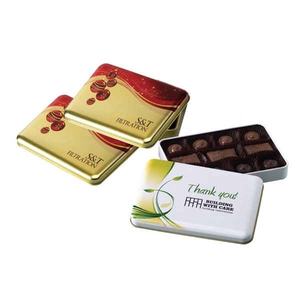 Tin filled with Truffle/Toffee assortment, 11 pieces.... from ASI 44900 NC Custom (CI/Lanco) / Lanco
