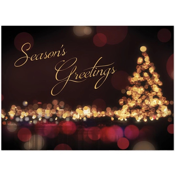 City Lights 7"x5" Holiday Greeting Card, red & gold foil w/black... from ASI 95280 Warwick Publishing Co / Warwick