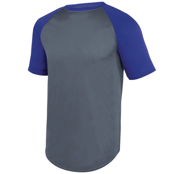 Short-sleeve youth baseball jersey made from 100% polyester wicking knit.... from ASI 37461 Augusta Sportswear