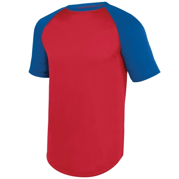 Short-sleeve youth baseball jersey made from 100% polyester wicking knit.... from ASI 37461 Augusta Sportswear