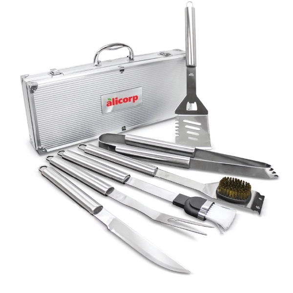 6 pc BBQ set. Spatula, tongs, knife, long reach fork, basting... from ASI 30112 ACE Products / Ace Line