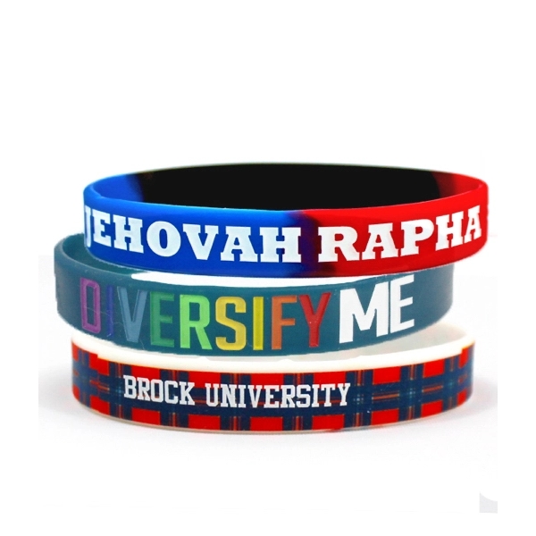 Pantone matched silicone bracelet with various colors and unlimited design options.... from ASI 45657 Pop! Promos