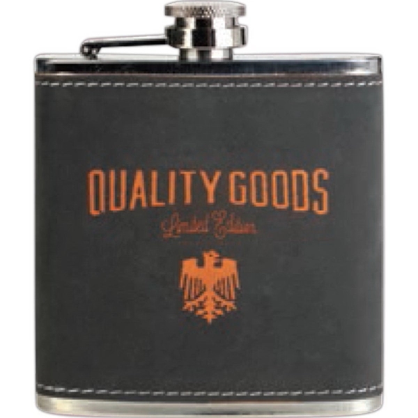 Dark gray/ orange stainless steel flask. Six ounce flask.... from ASI 65153 Kirk & Matz LTD / Swatkins