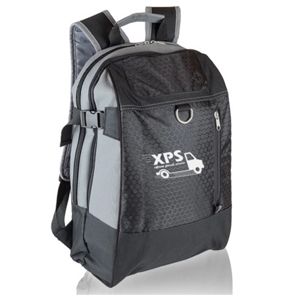 Black backpack with innovative features and stylish design made of 600... from ASI 39552 BEL Promo
