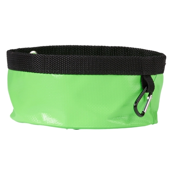 Collapsible pet bowl for food or water with a carabiner attached.... from ASI 52840 Evans Manufacturing
