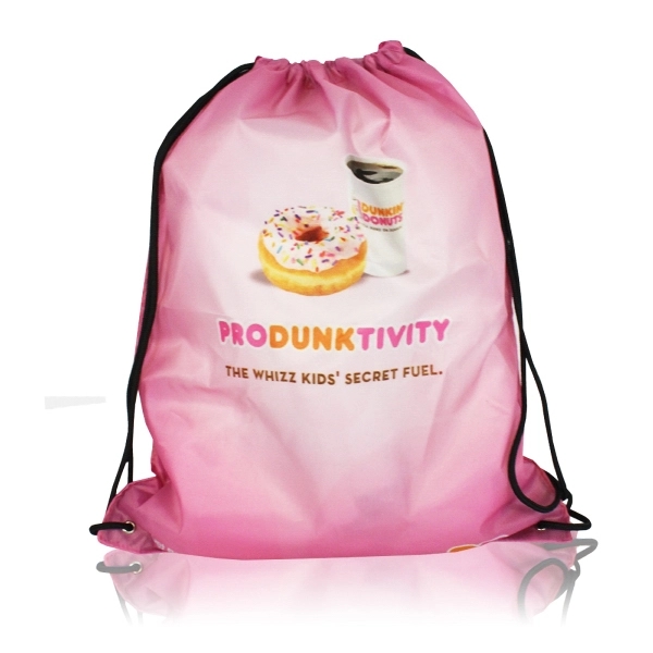 Full color drawstring bag made of polyester with pantone matched drawstrings.... from ASI 45657 Pop! Promos