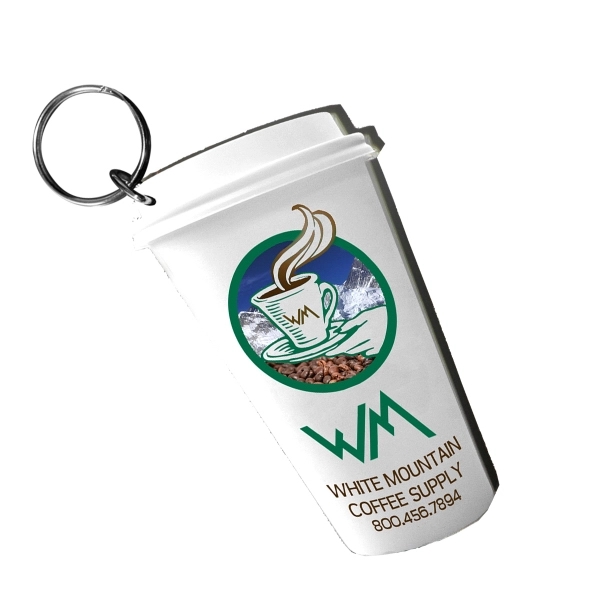 Coffee cup shaped acrylic keychain with 1" split ring and customization.... from ASI 72521 Morris Magnets / Laser Cuts