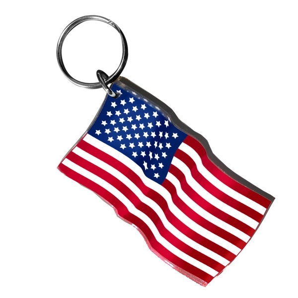 American flag shaped acrylic keychain with 1" split ring and customization.... from ASI 72521 Morris Magnets / Laser Cuts
